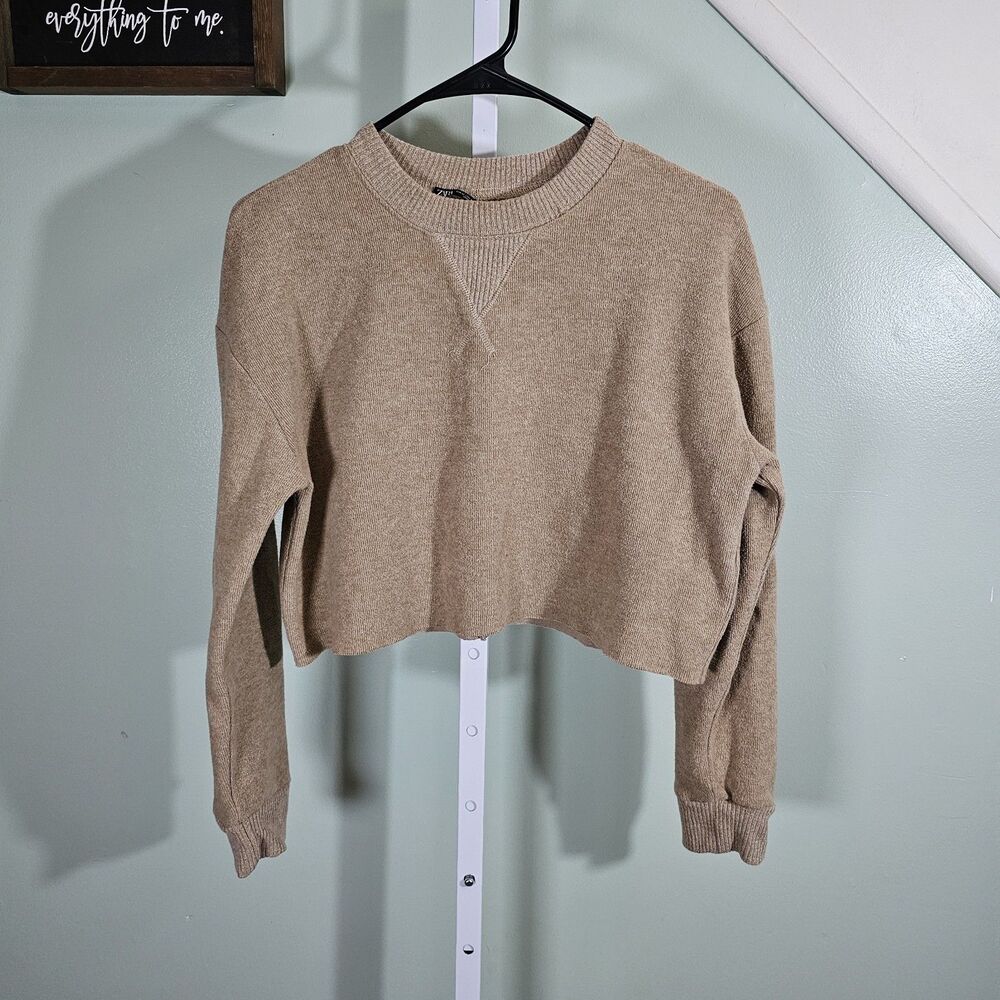 Zara Women's‎ Knit Cropped Raw Hem Sweater Brown Tan Size Medium